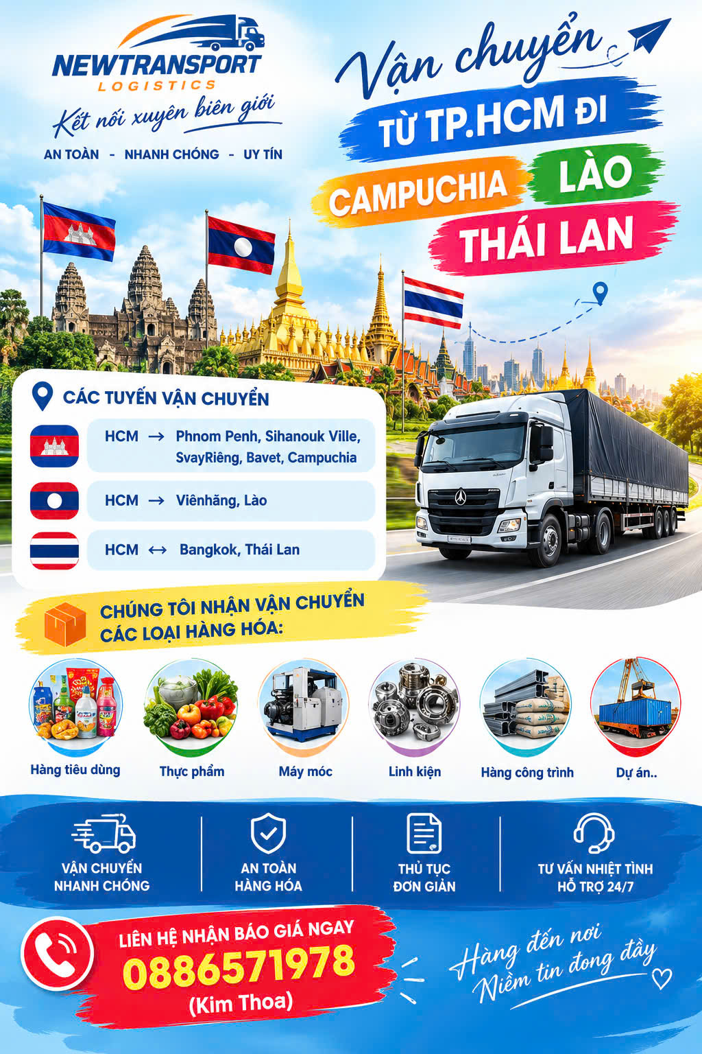 Vận chuyển hàng từ HCM đi Phnom Penh – Bavet – Svay Riêng – Sihanouk Ville uy tín, nhanh chóng
